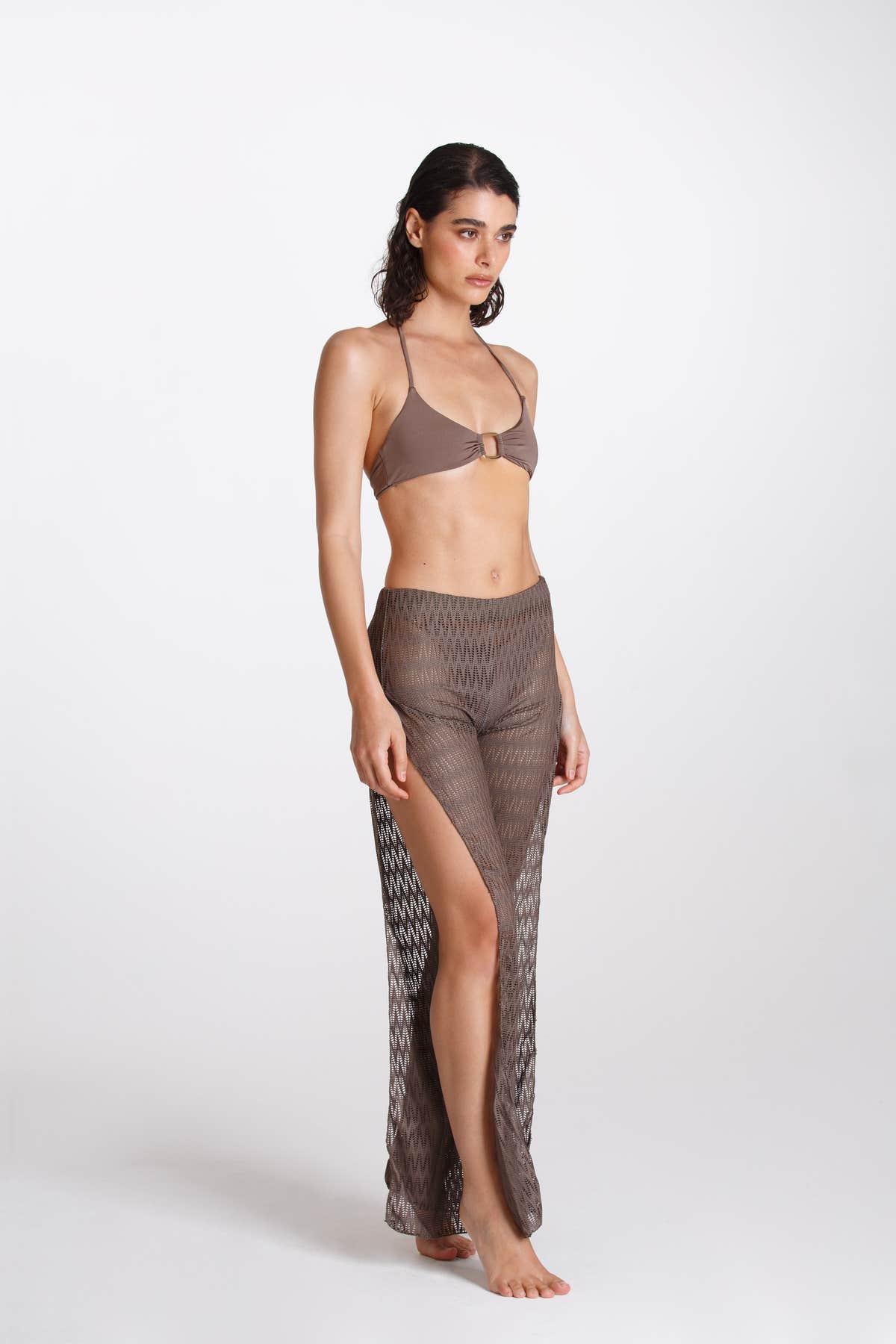 Pantalone Spaccato Traforato Torba