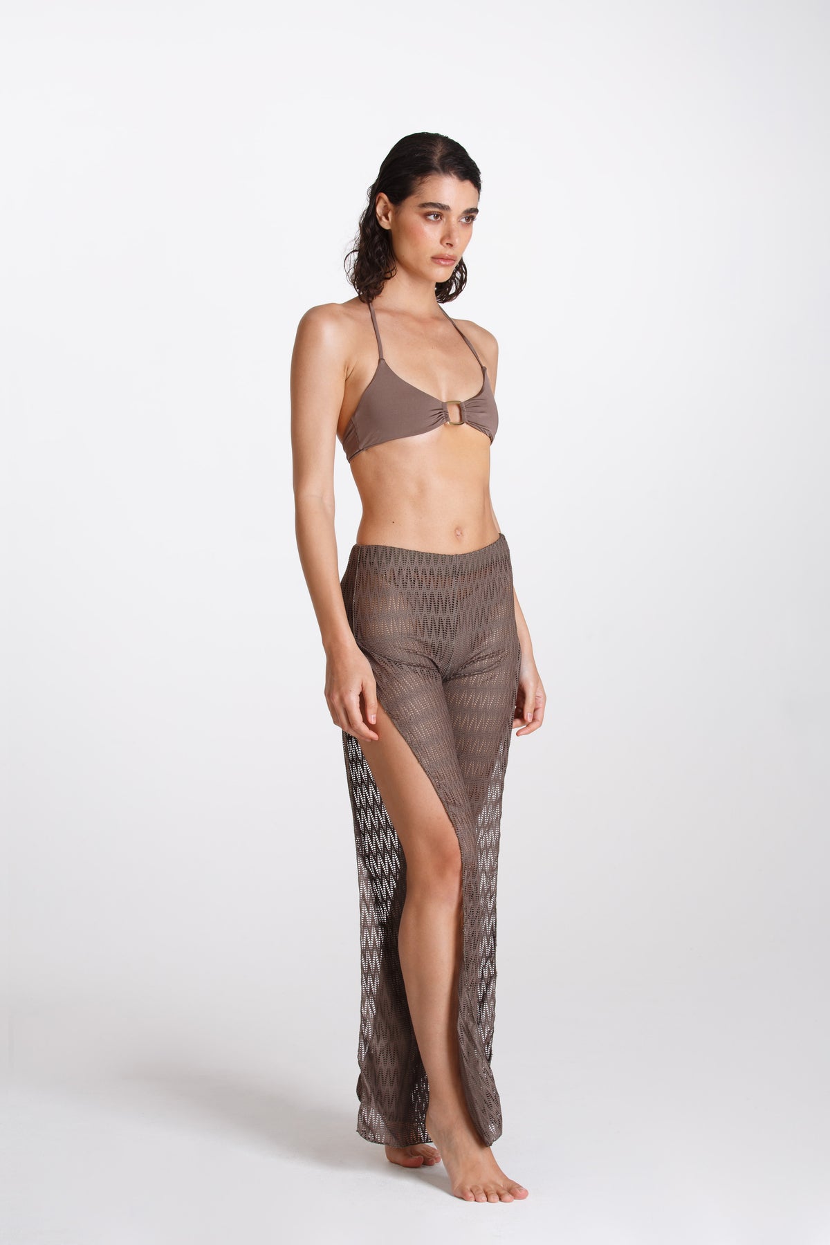 Pantalone Spaccato Traforato Torba