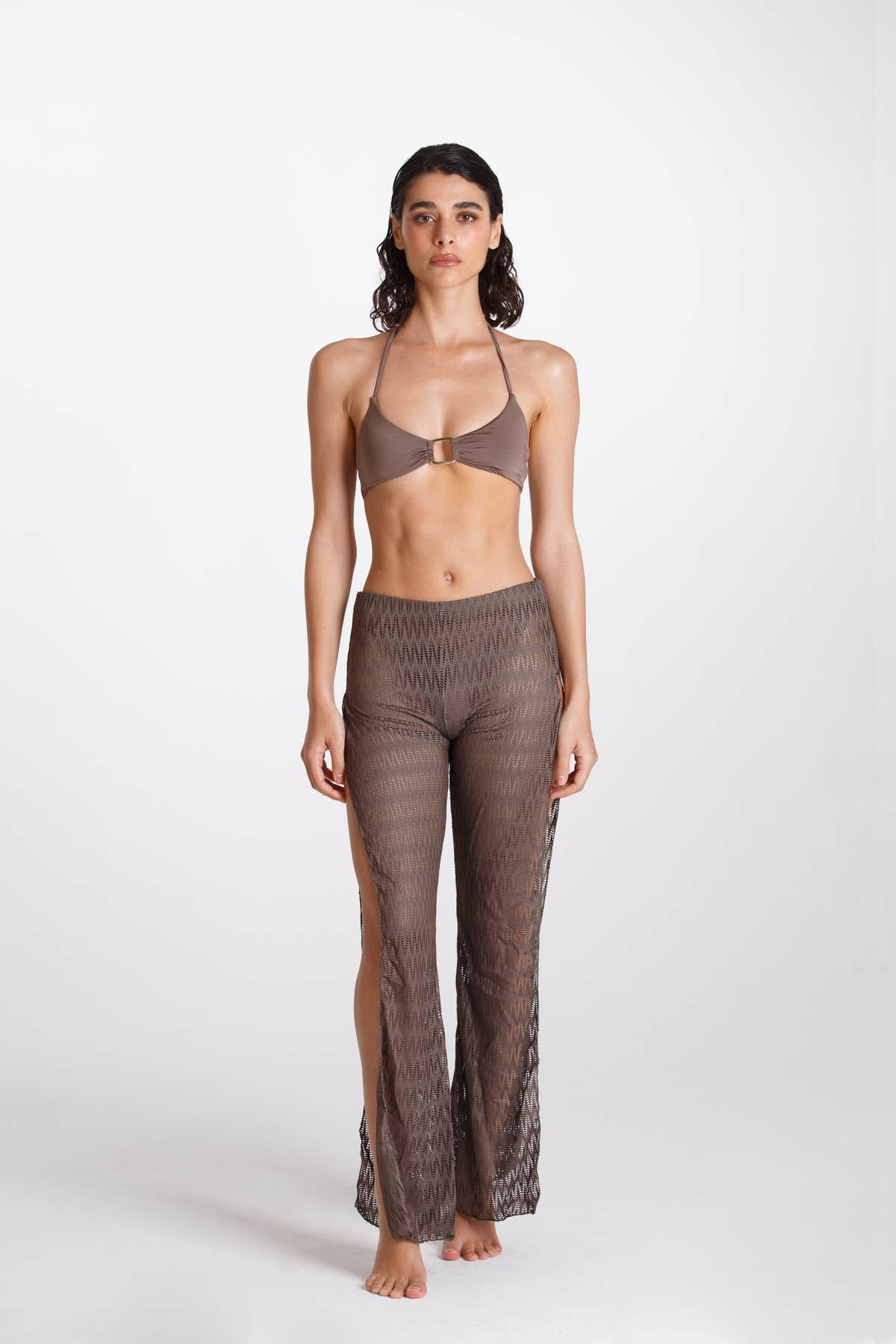 Pantalone Spaccato Traforato Torba