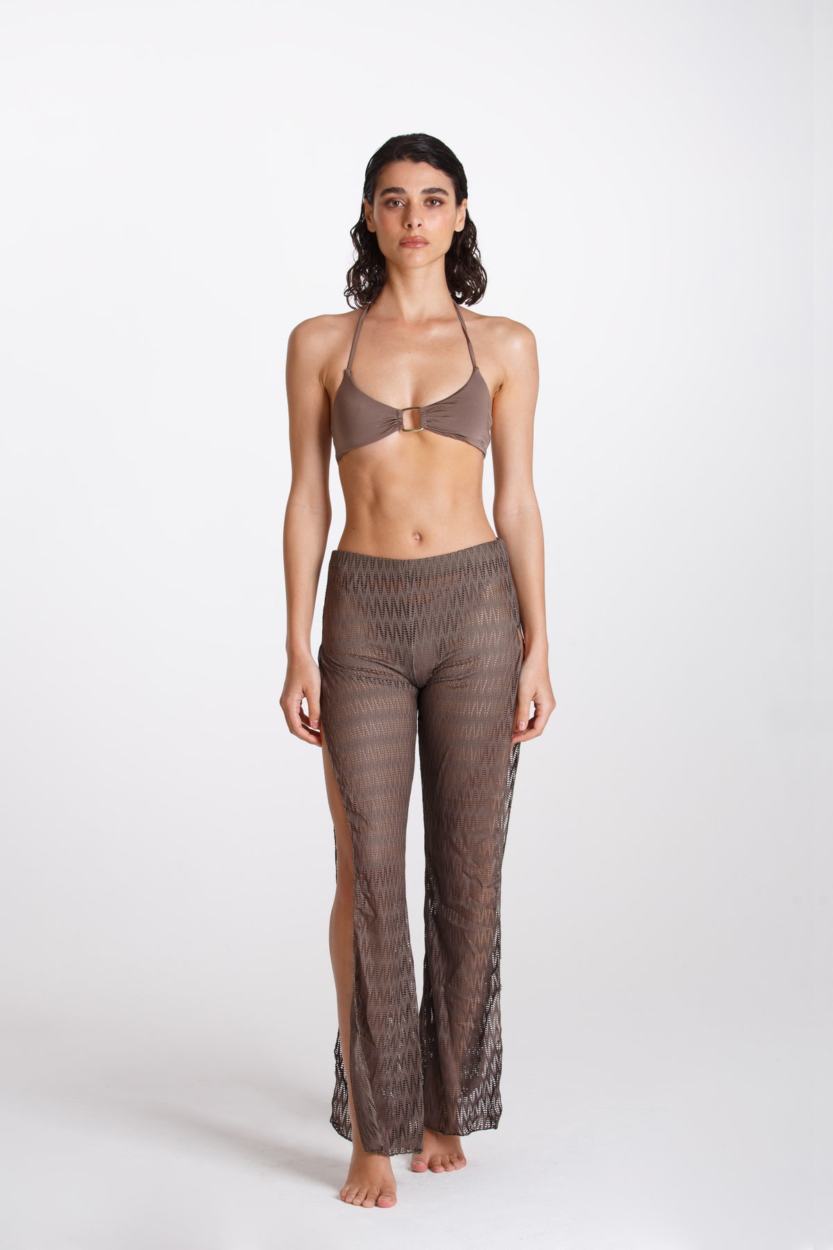 Pantalone Spaccato Traforato Torba