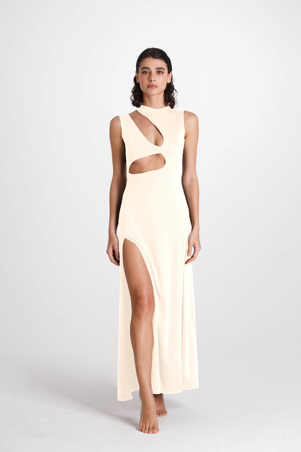 Vestito Lungo Cut Out Avorio