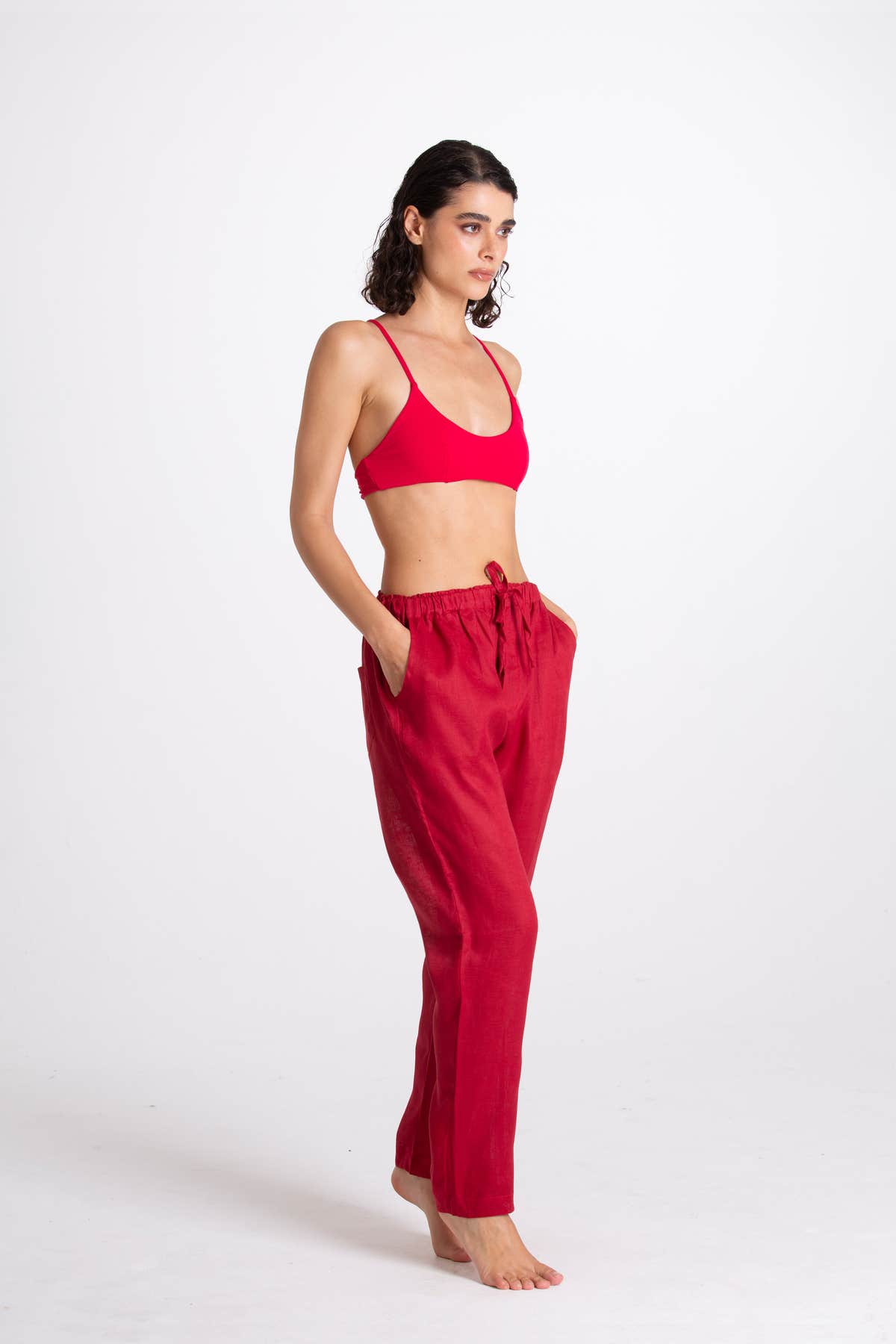 Pantalone Donna Lino Bordeaux