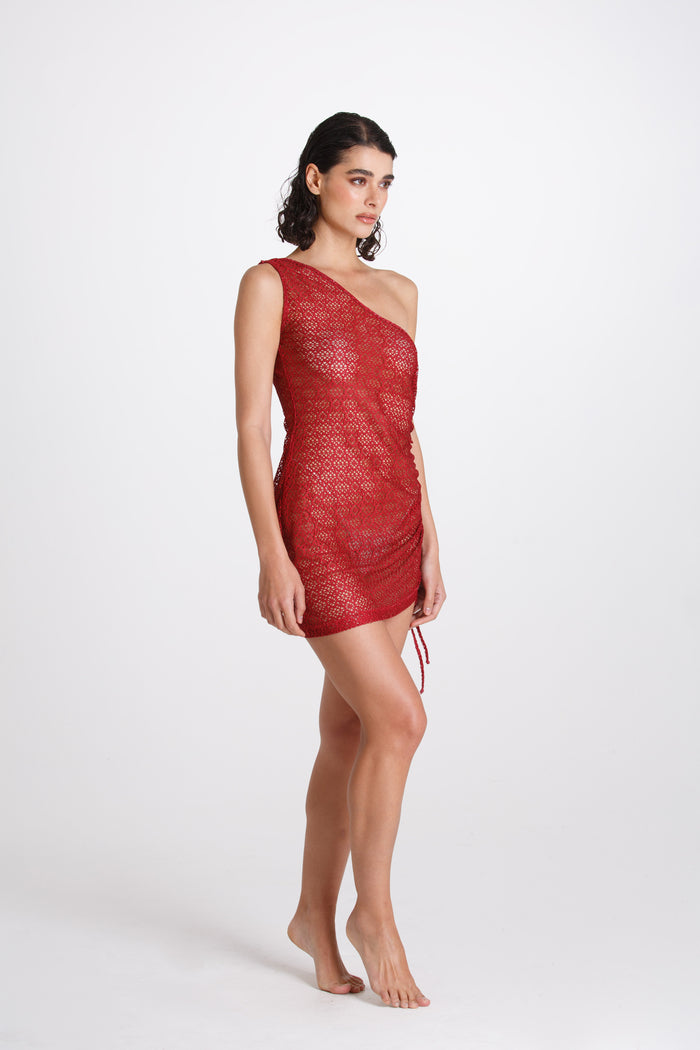 Vestito Corto Monospalla Bordeaux