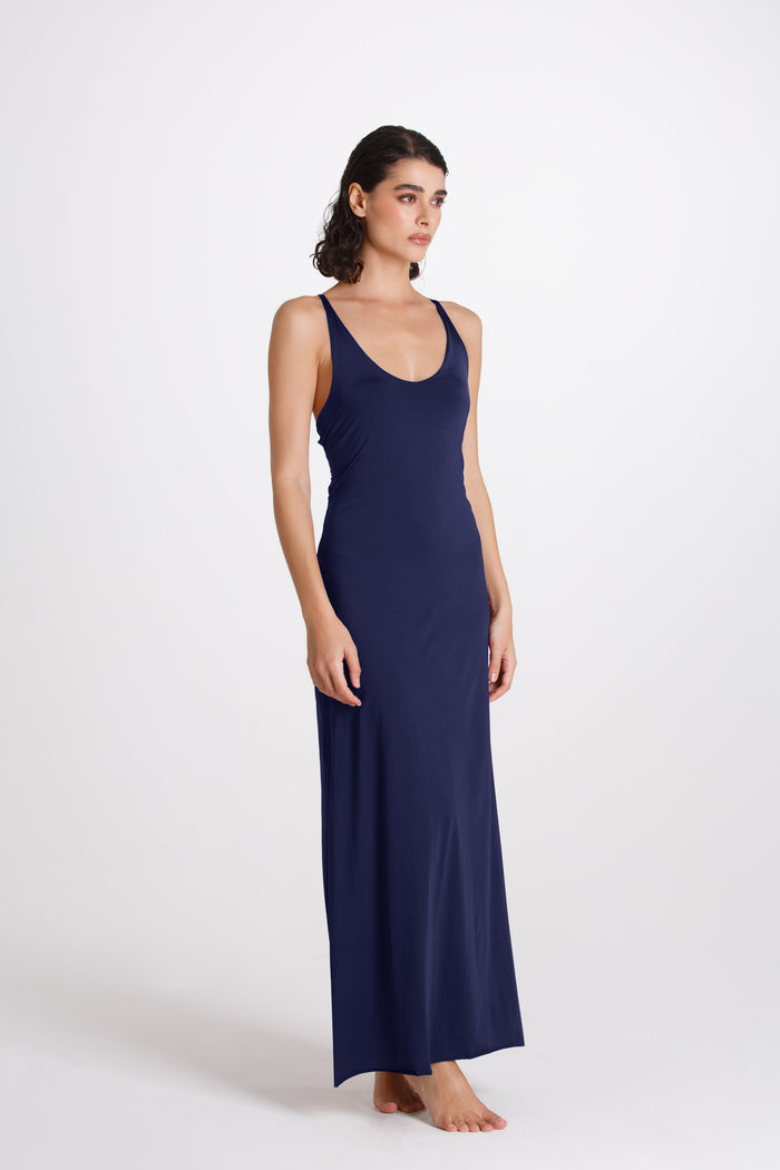 Vestito Lungo Incrociato Mare Blu