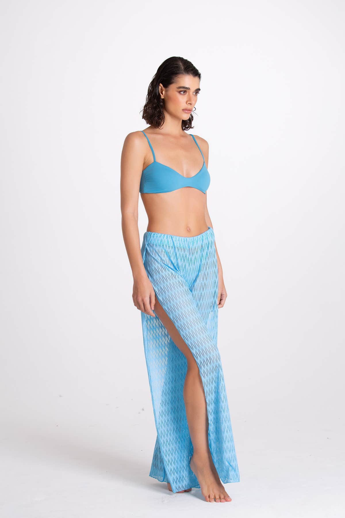 Pantalone Spaccato Traforato Turchese