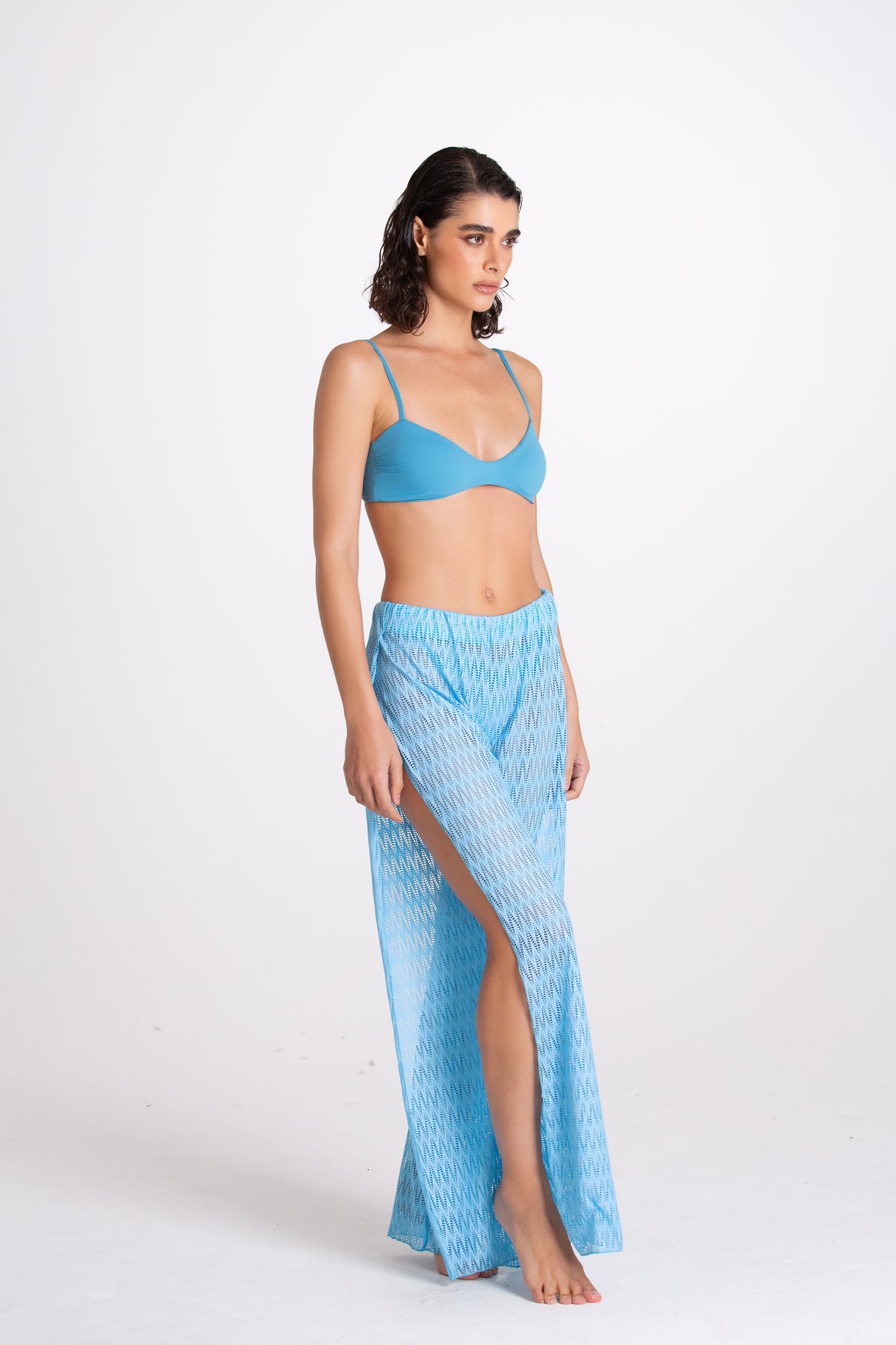Pantalone Spaccato Traforato Turchese