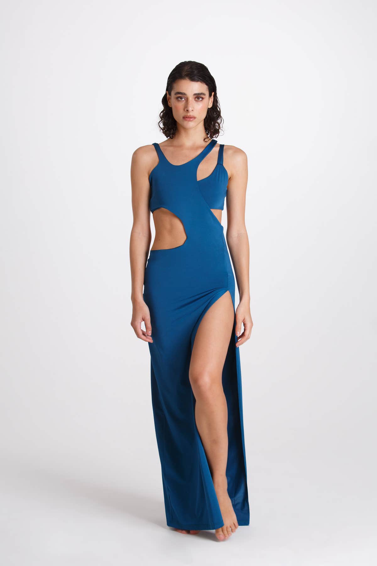 Lucy Long Dress in Tropic Blue