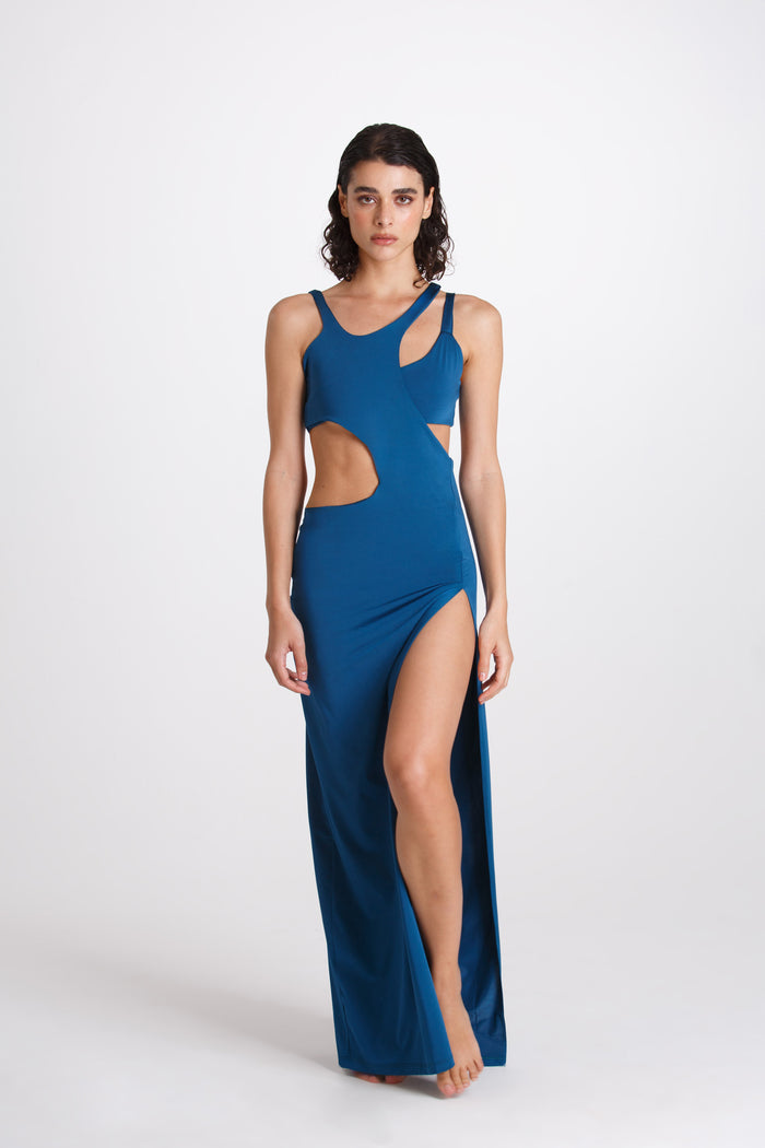 Lucy Long Dress in Tropic Blue
