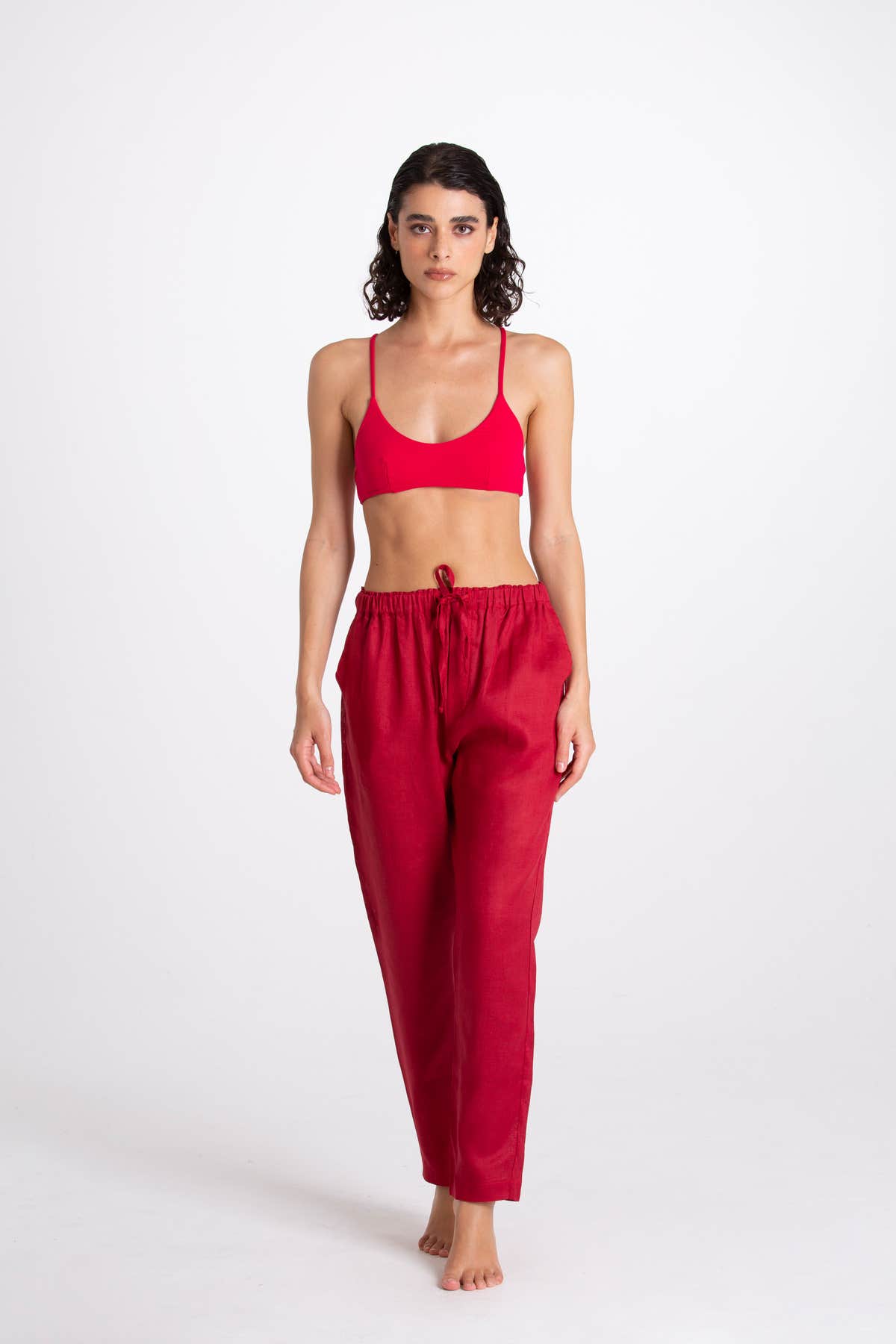 Pantalone Donna Lino Bordeaux