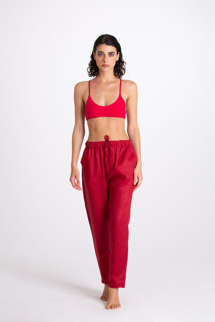 Women's Green Linen Trousers