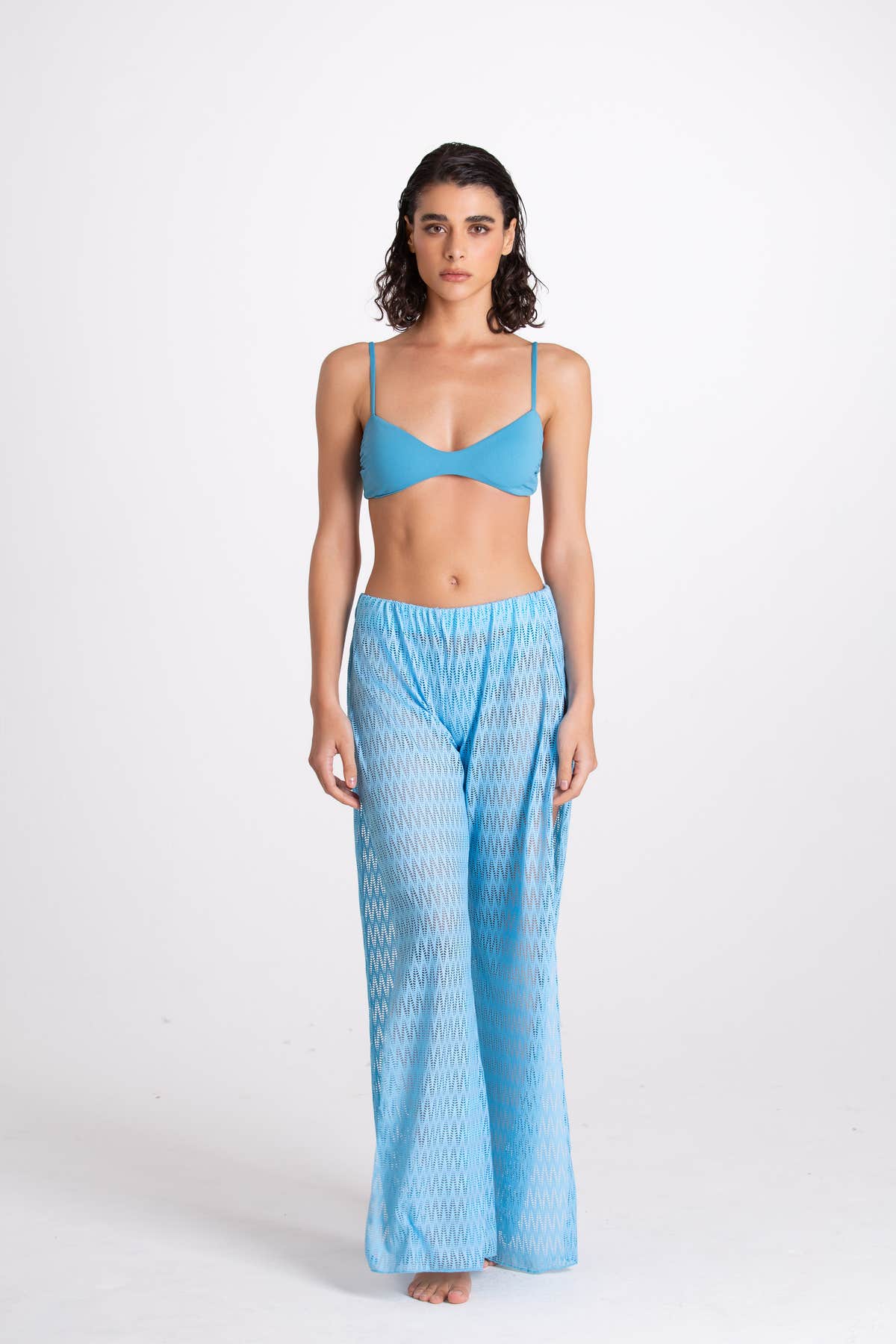 Pantalone Spaccato Traforato Turchese