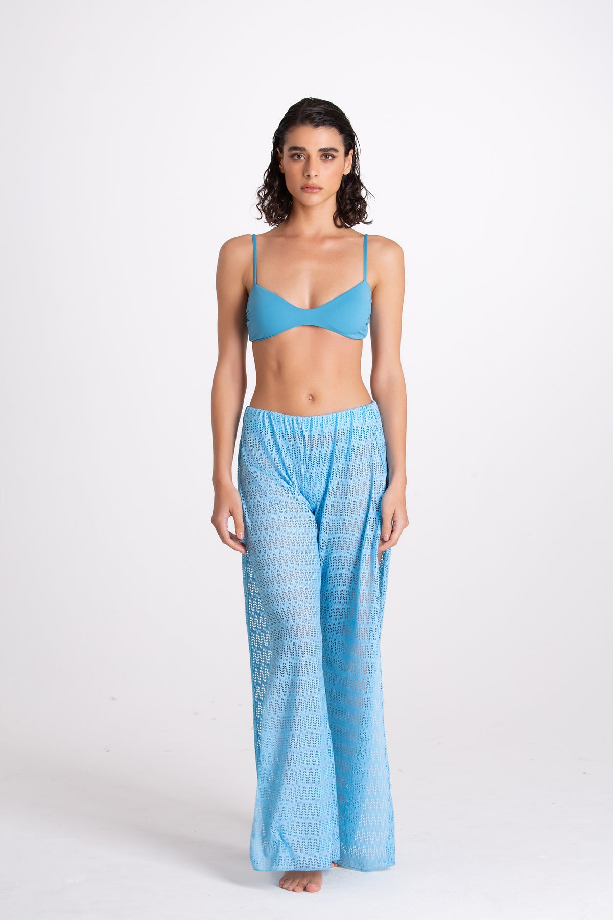 Pantalone Spaccato Traforato Turchese