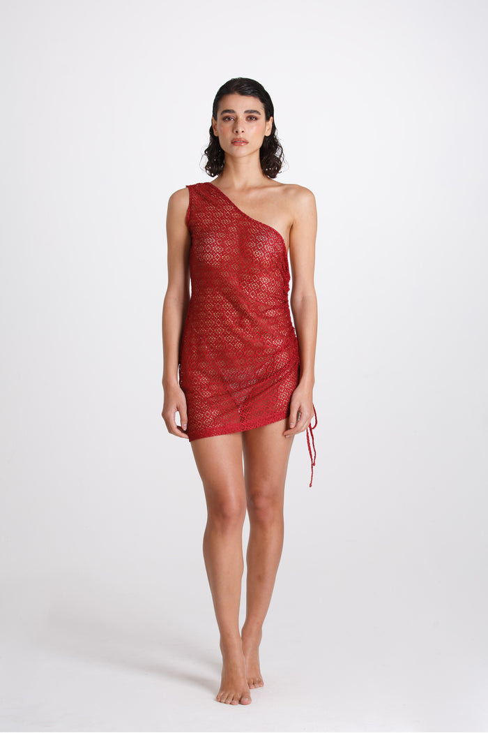 Vestito Corto Monospalla Bordeaux