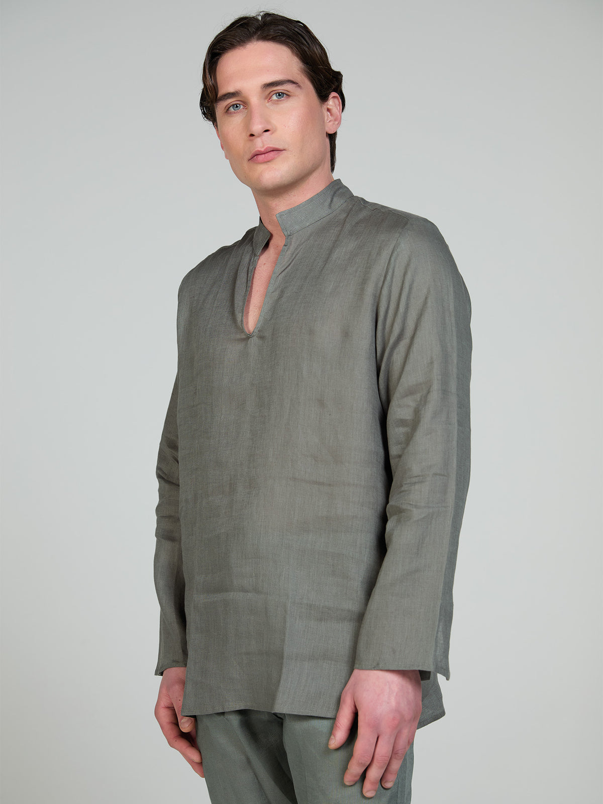 Camicia Uomo Lino Coreana Verde – nort beachwear - Main Image