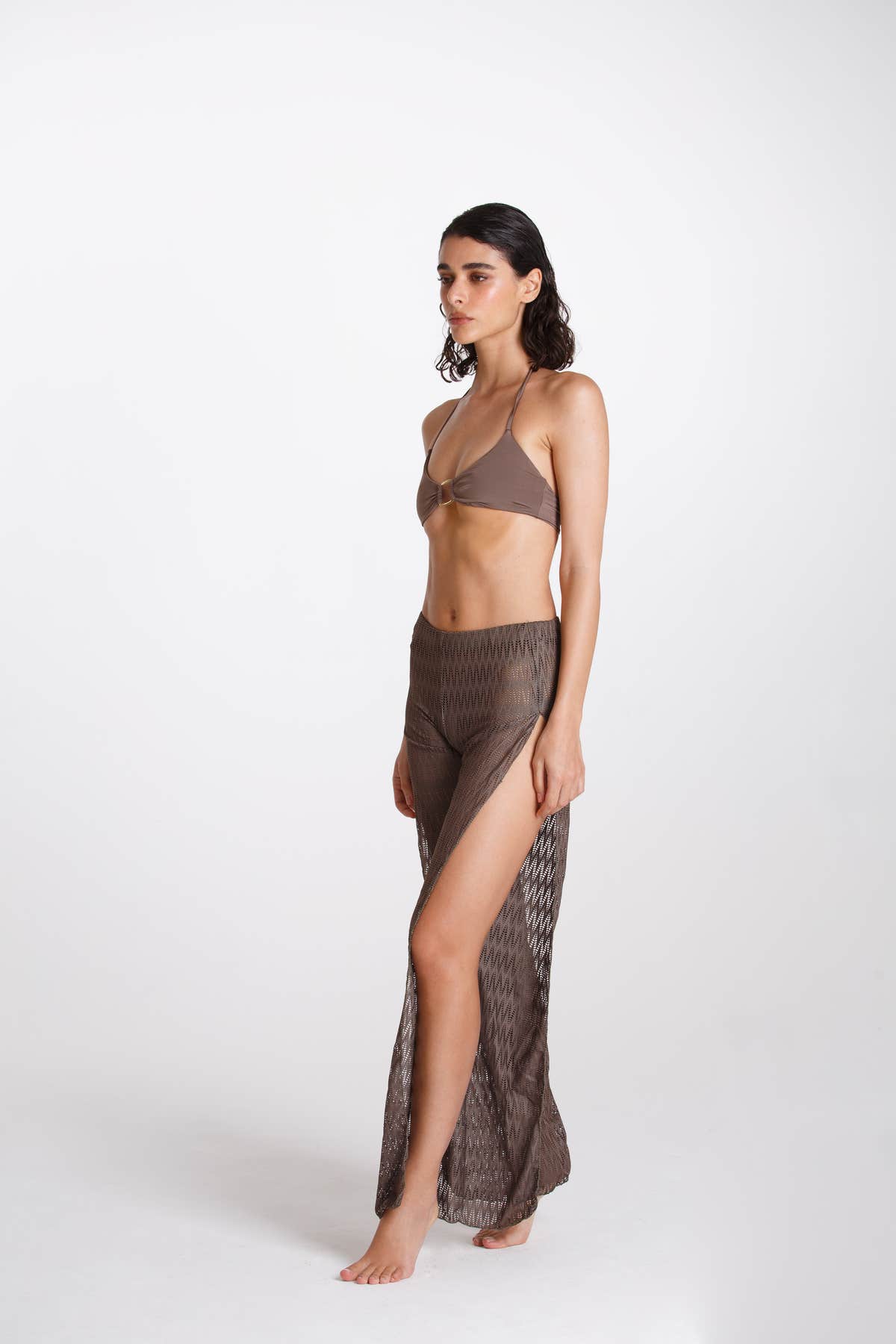 Pantalone Spaccato Traforato Torba