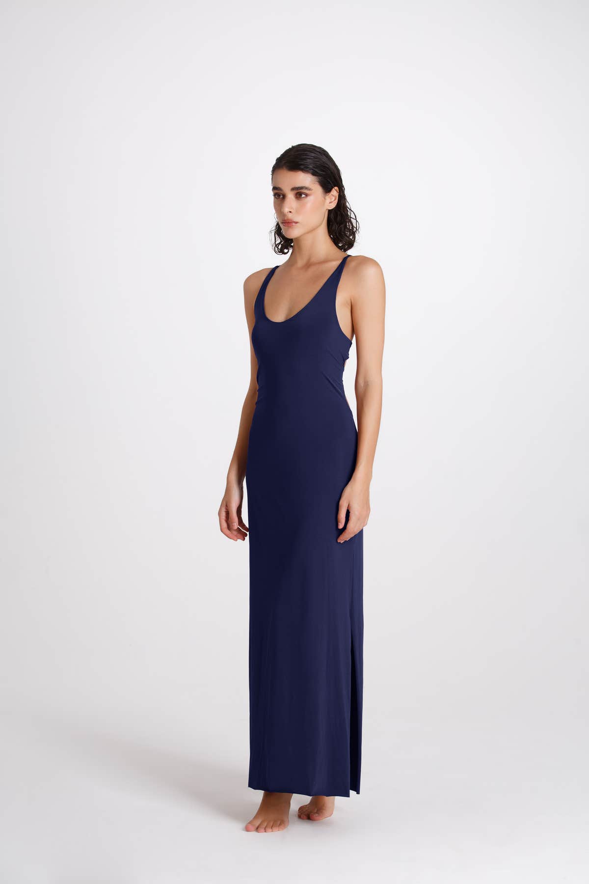Vestito Lungo Incrociato Mare Blu