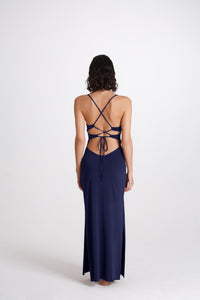 Vestito Lungo Incrociato Mare Blu