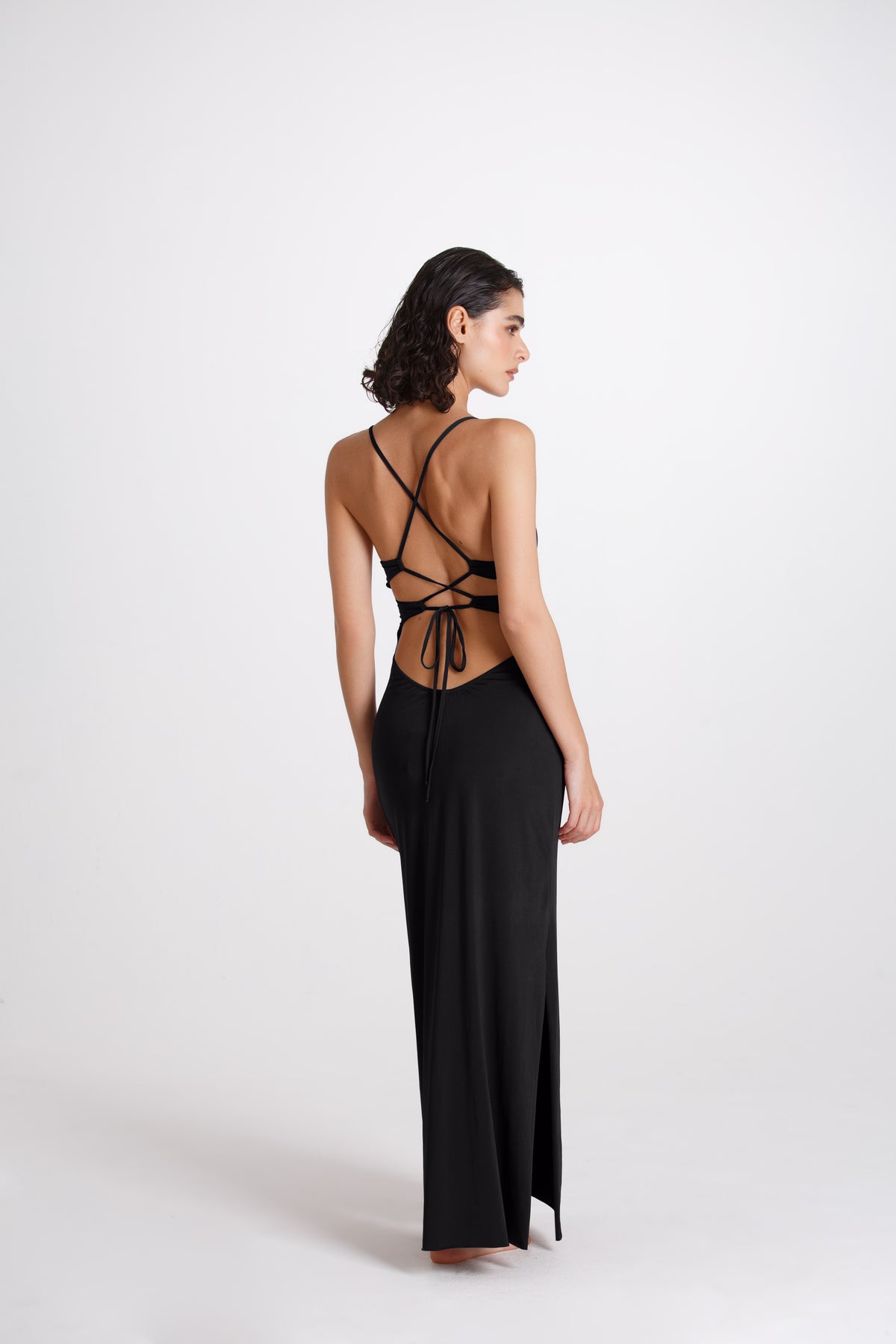 Vestito Lungo Incrociato Nero