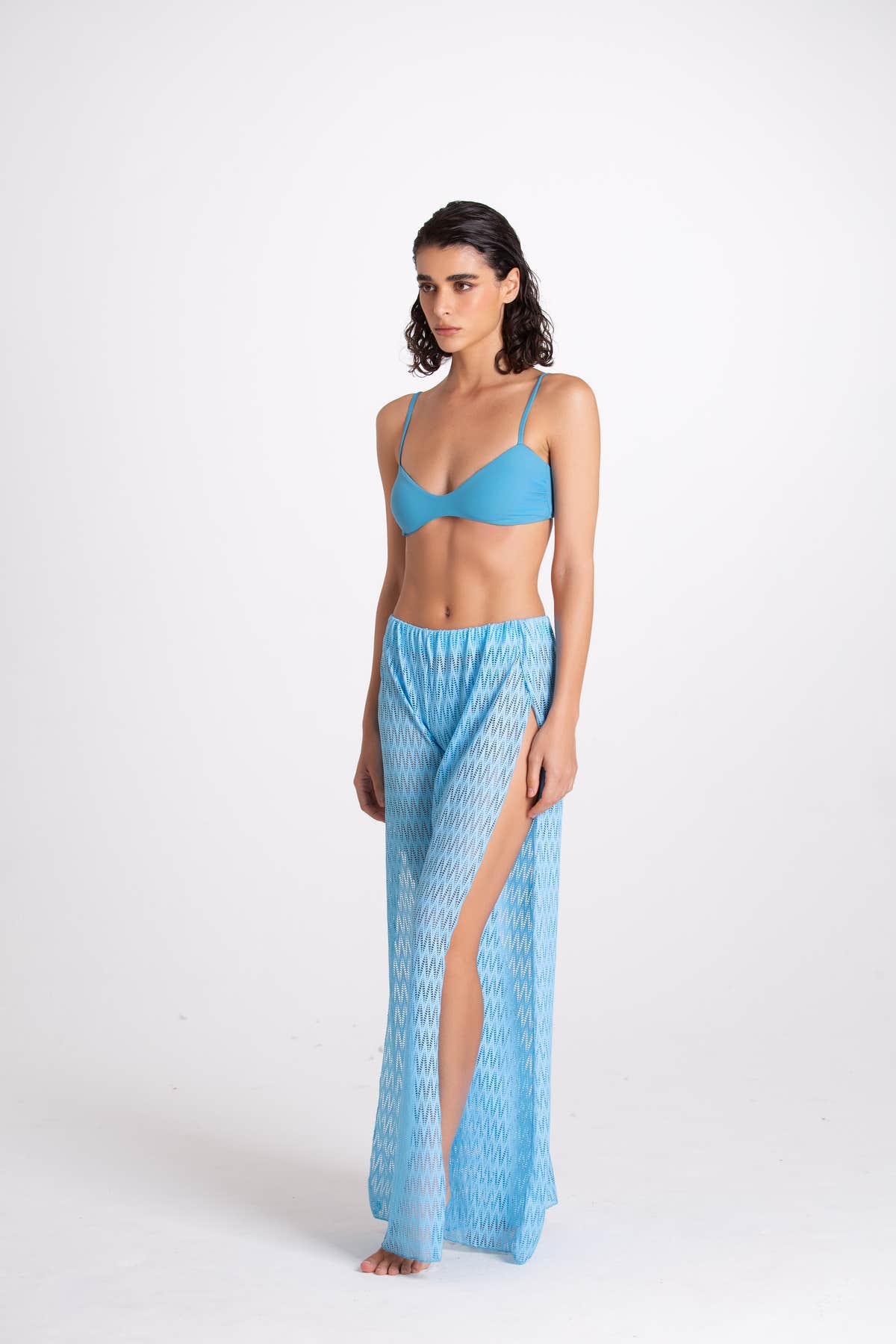 Pantalone Spaccato Traforato Turchese