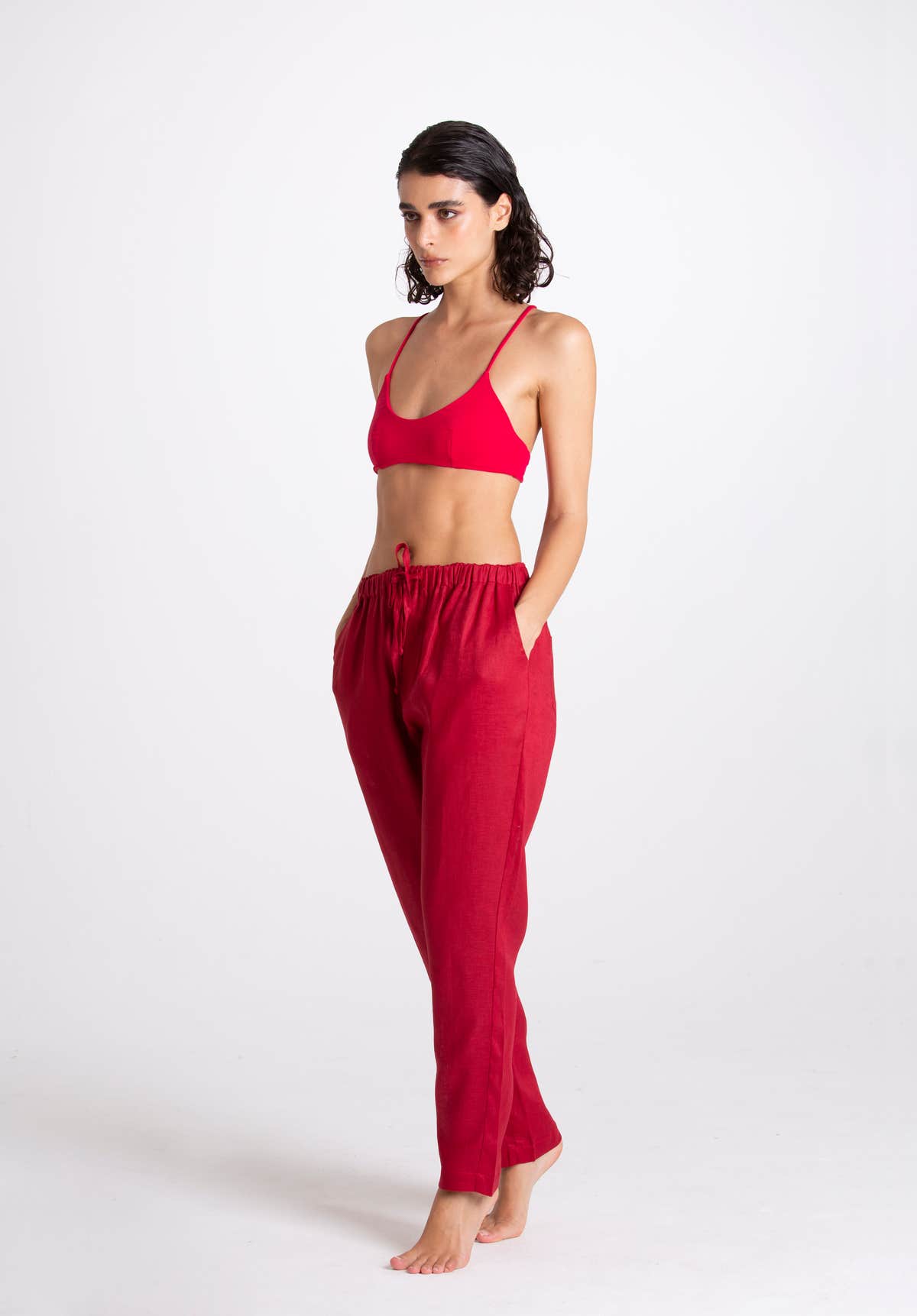 Pantalone Donna Lino Bordeaux