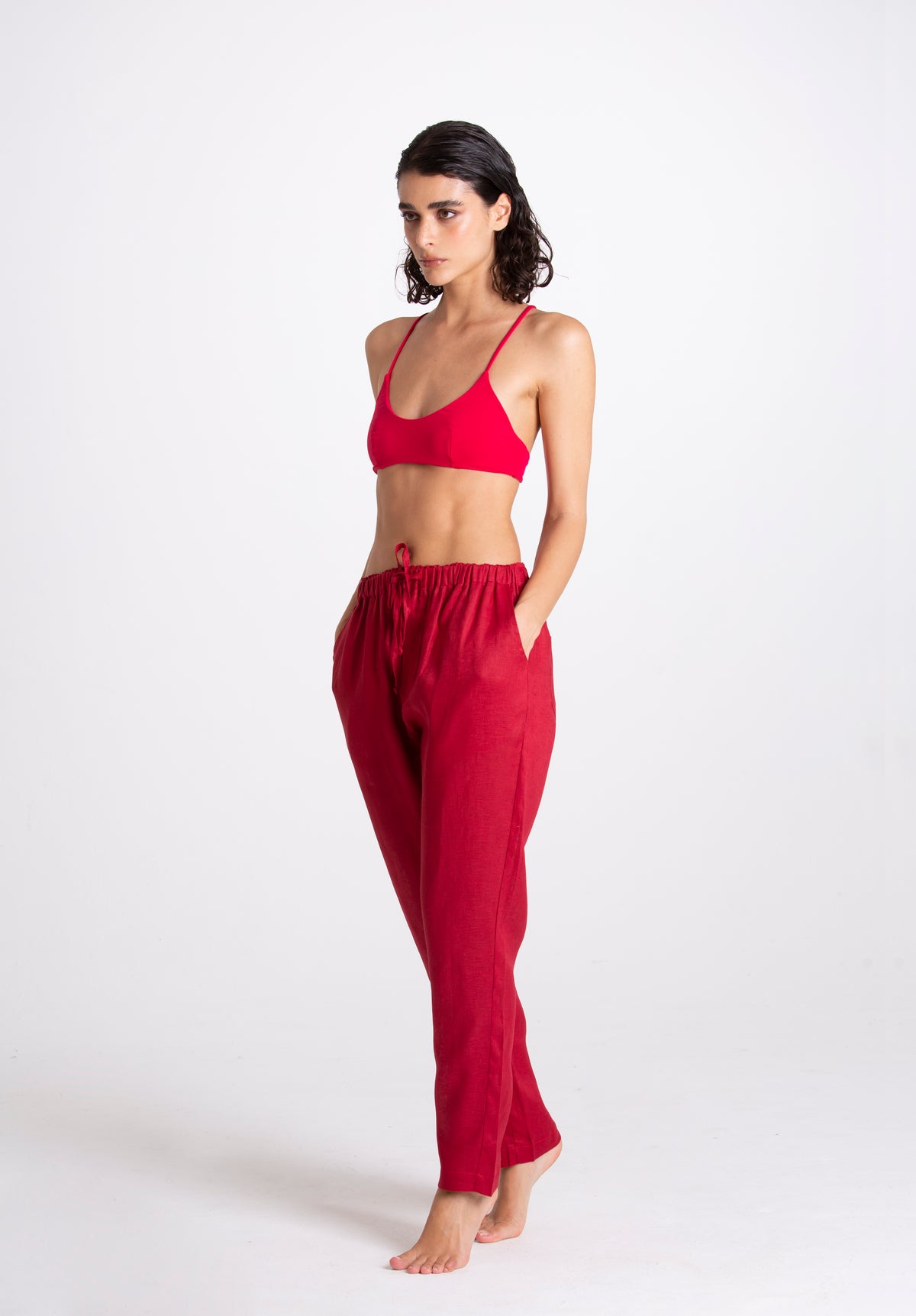 Pantalone Donna Lino Bordeaux