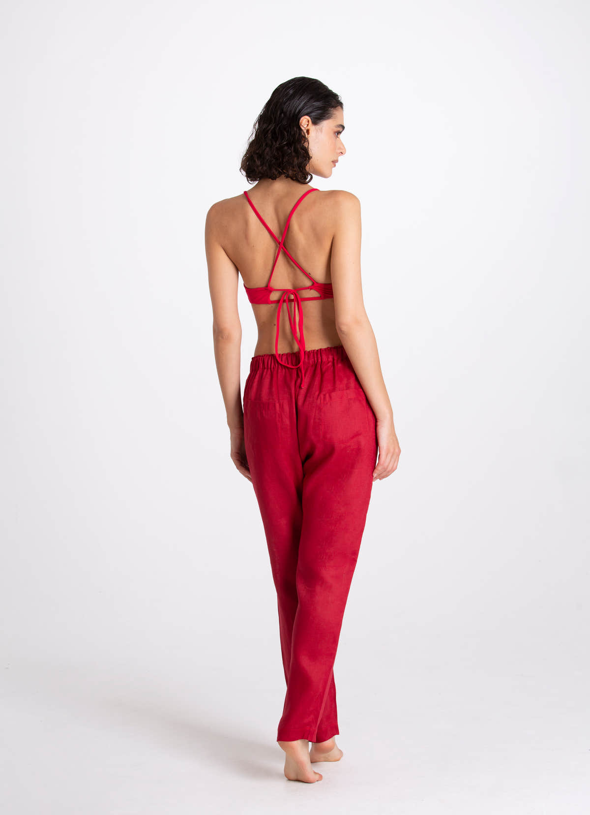 Pantalone Donna Lino Bordeaux