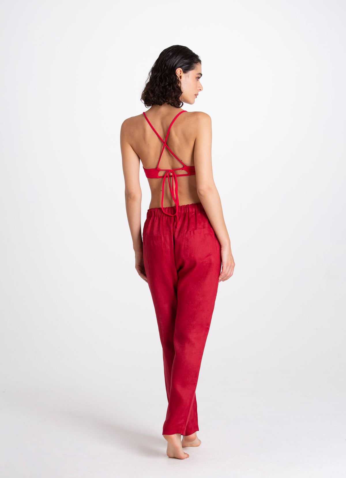 Pantalone Donna Lino Bordeaux