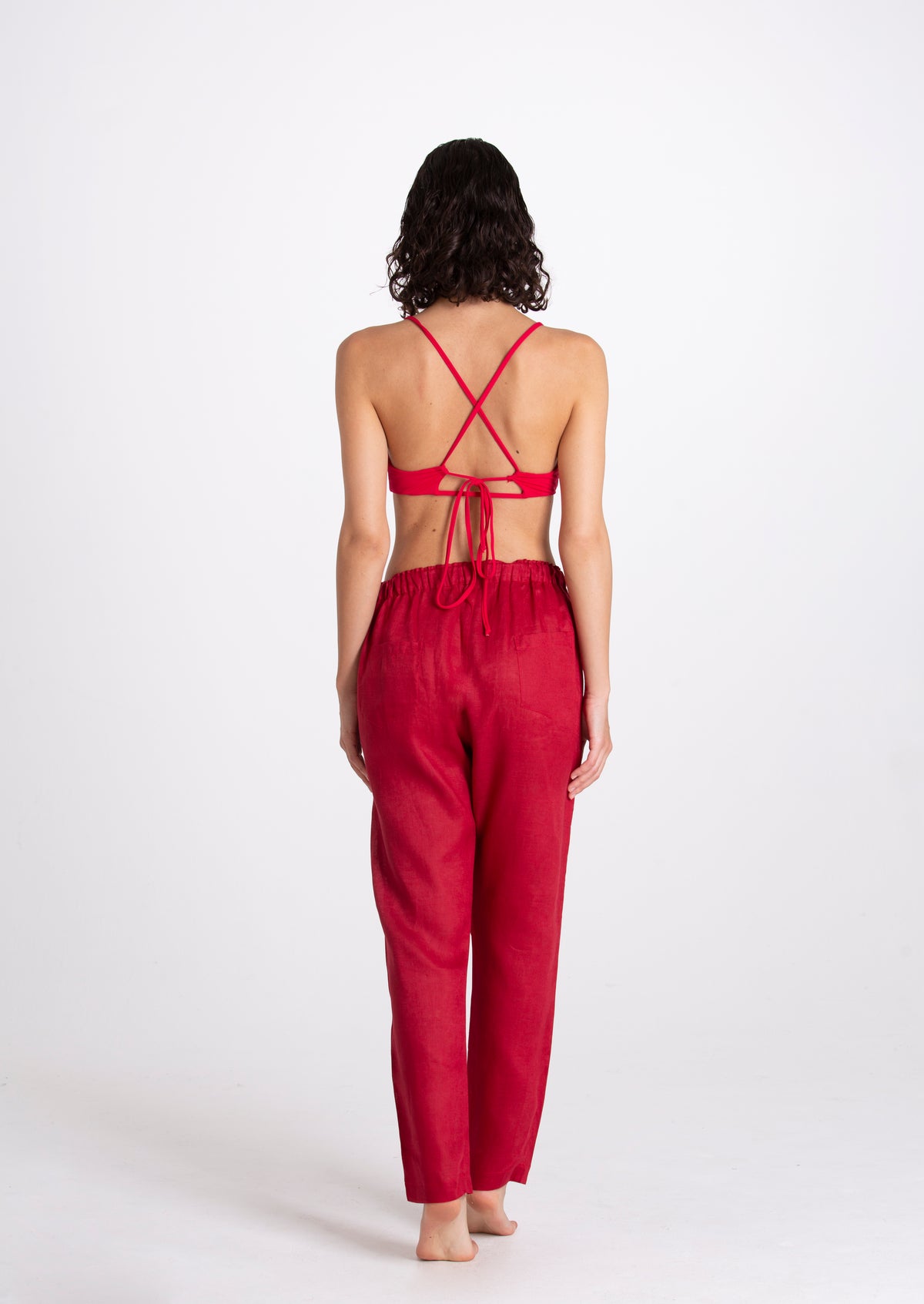 Pantalone Donna Lino Bordeaux