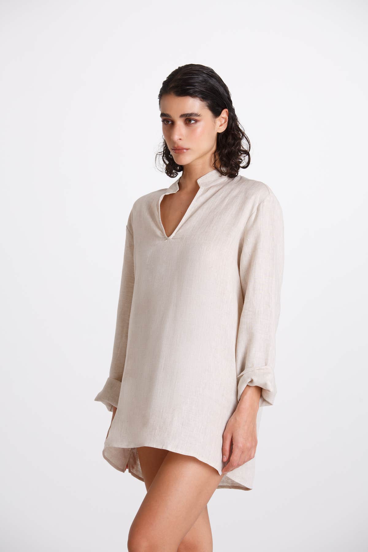 Camicia Donna Lino Coreana Beige
