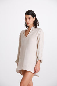 Camicia Donna Lino Coreana Beige