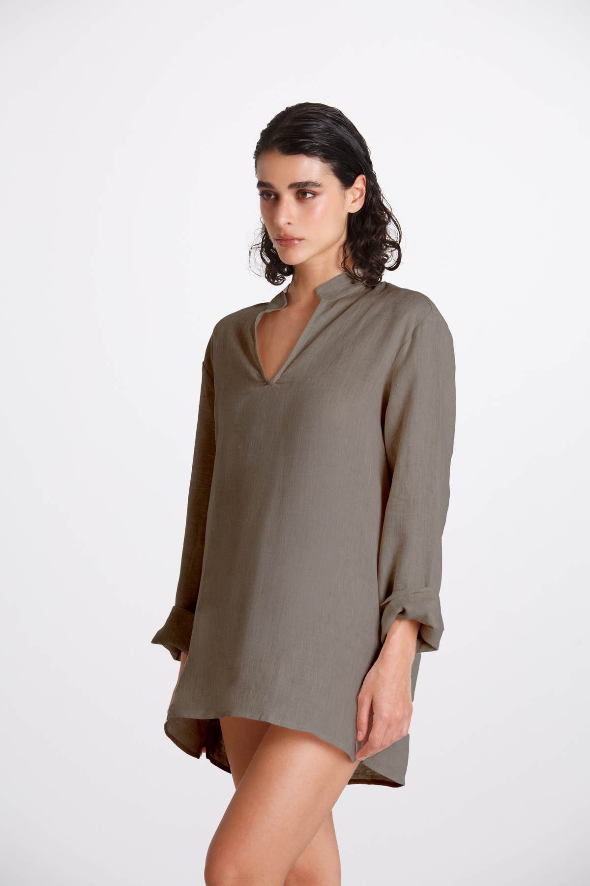 Camicia Donna Lino Coreana Verde
