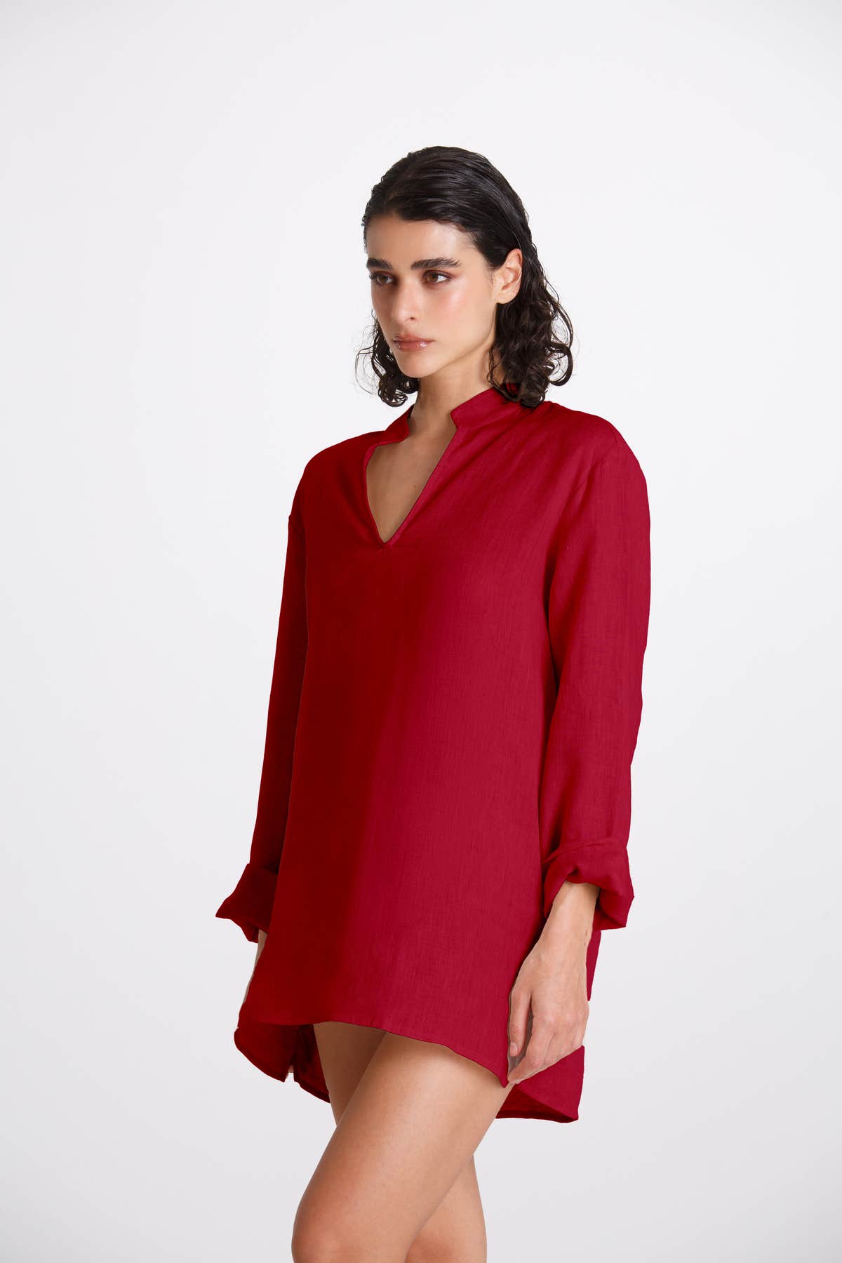 Camicia Donna Lino Coreana Bordeaux