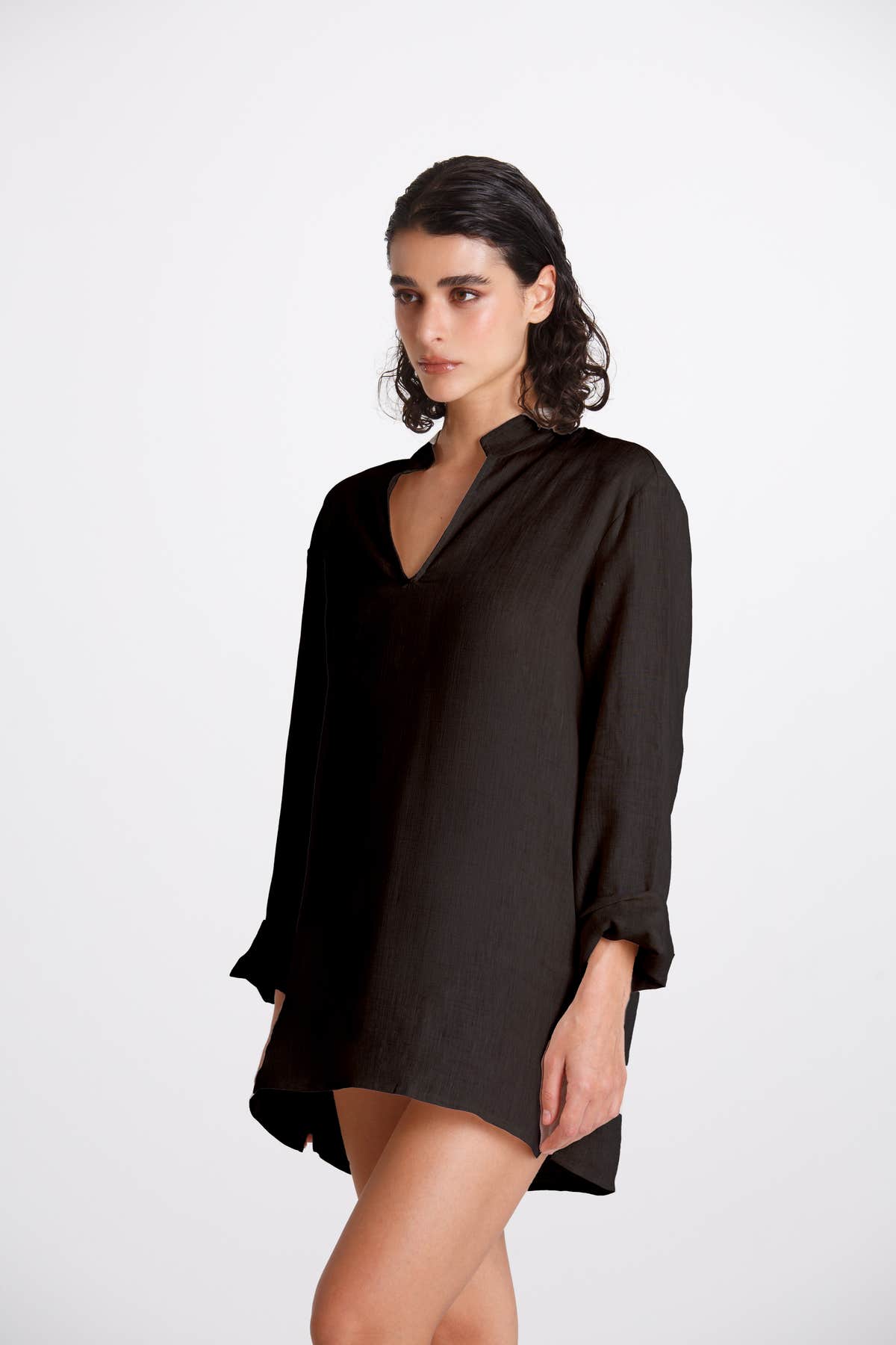 Camicia Donna Lino Coreana Nero