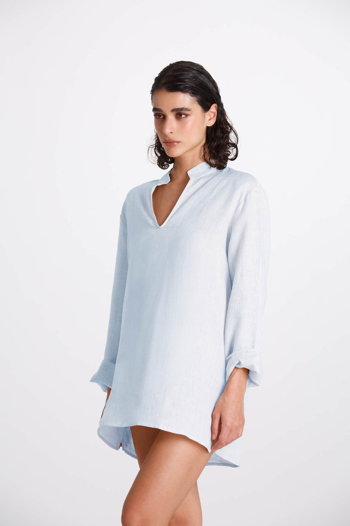 Camicia Donna Lino Coreana Azzurro