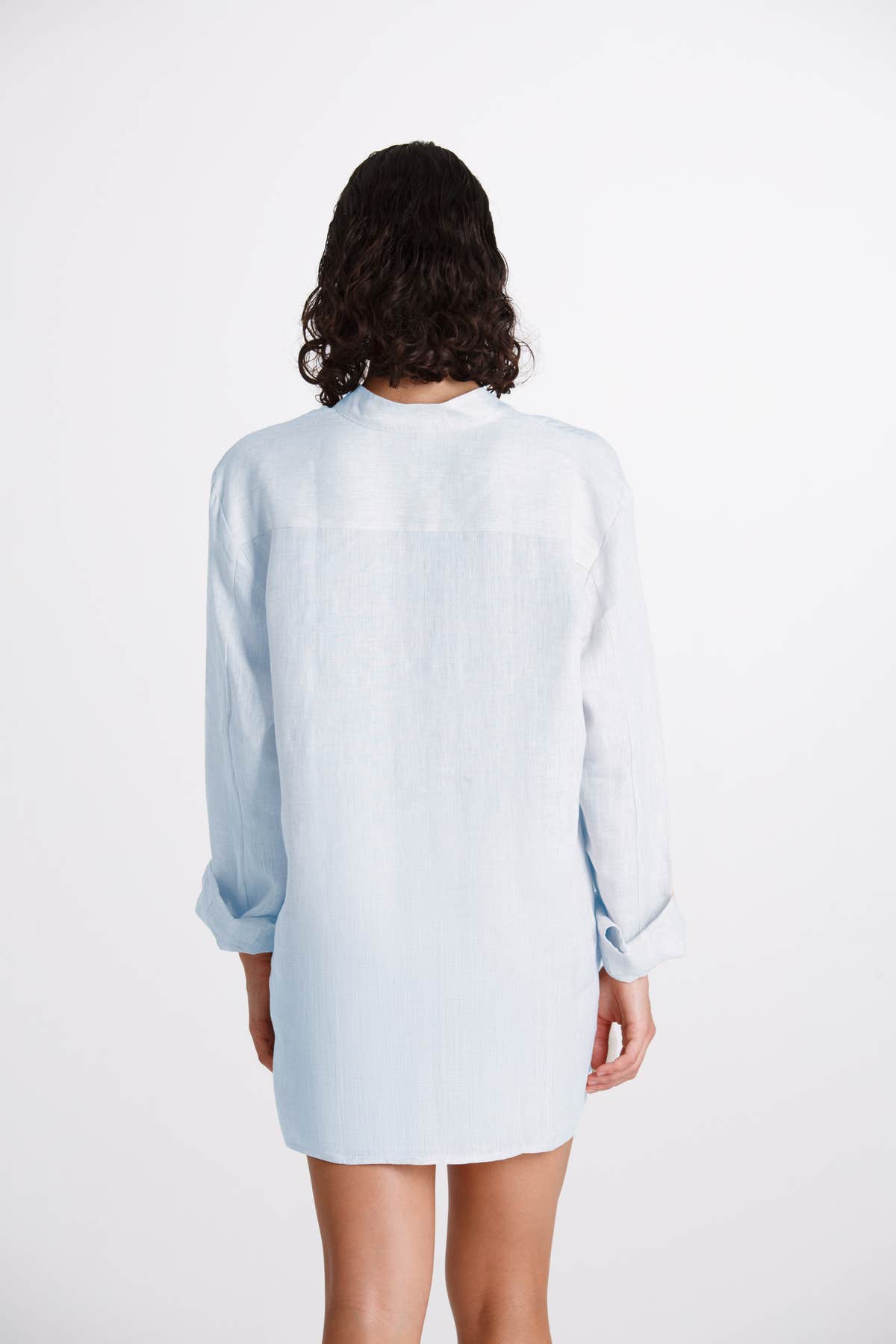 Camicia Donna Lino Coreana Azzurro