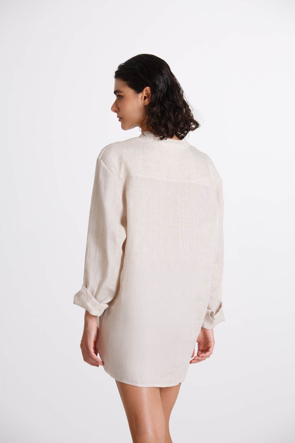 Camicia Donna Lino Coreana Beige