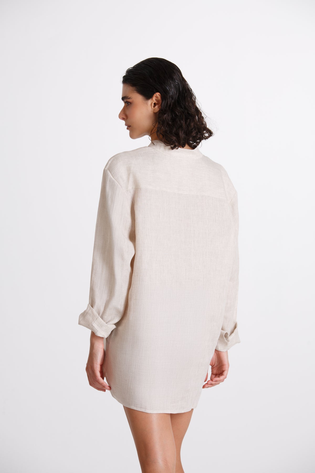 Camicia Donna Lino Coreana Beige