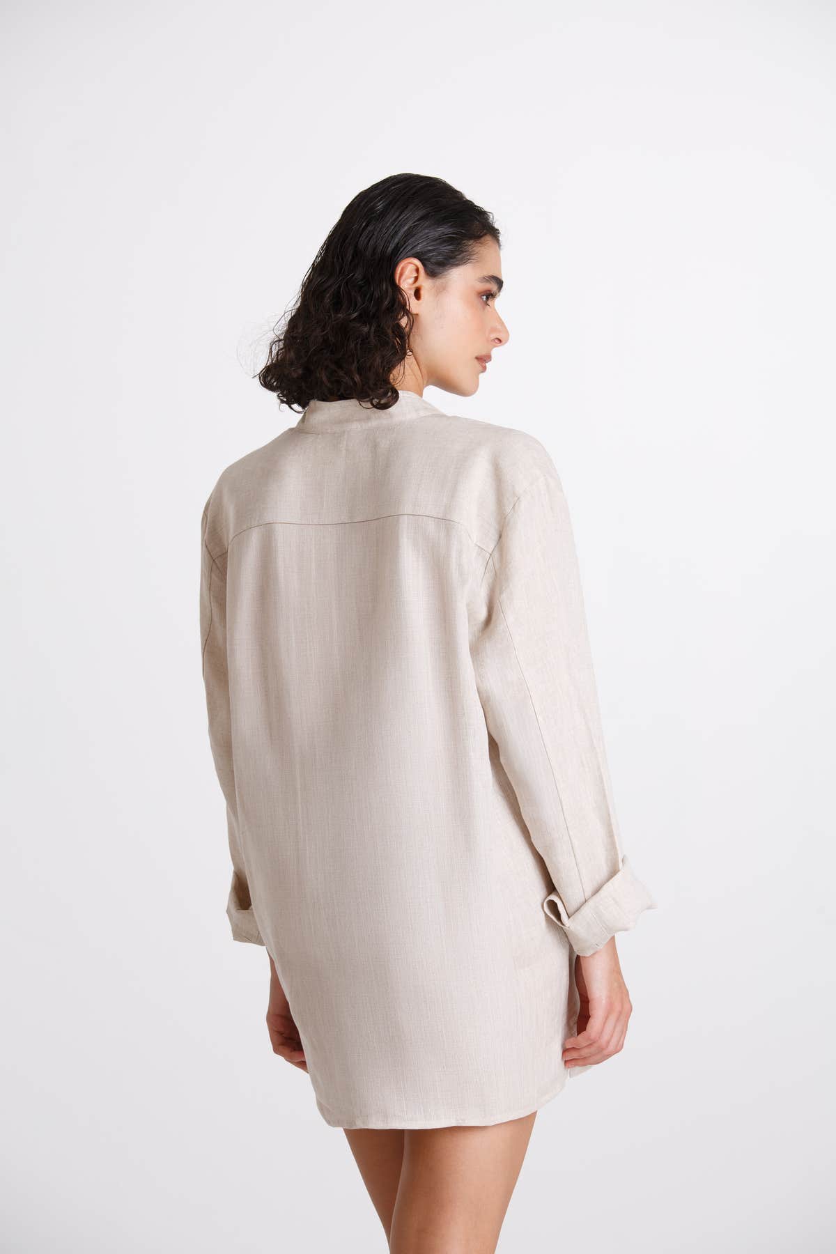Camicia Donna Lino Coreana Beige