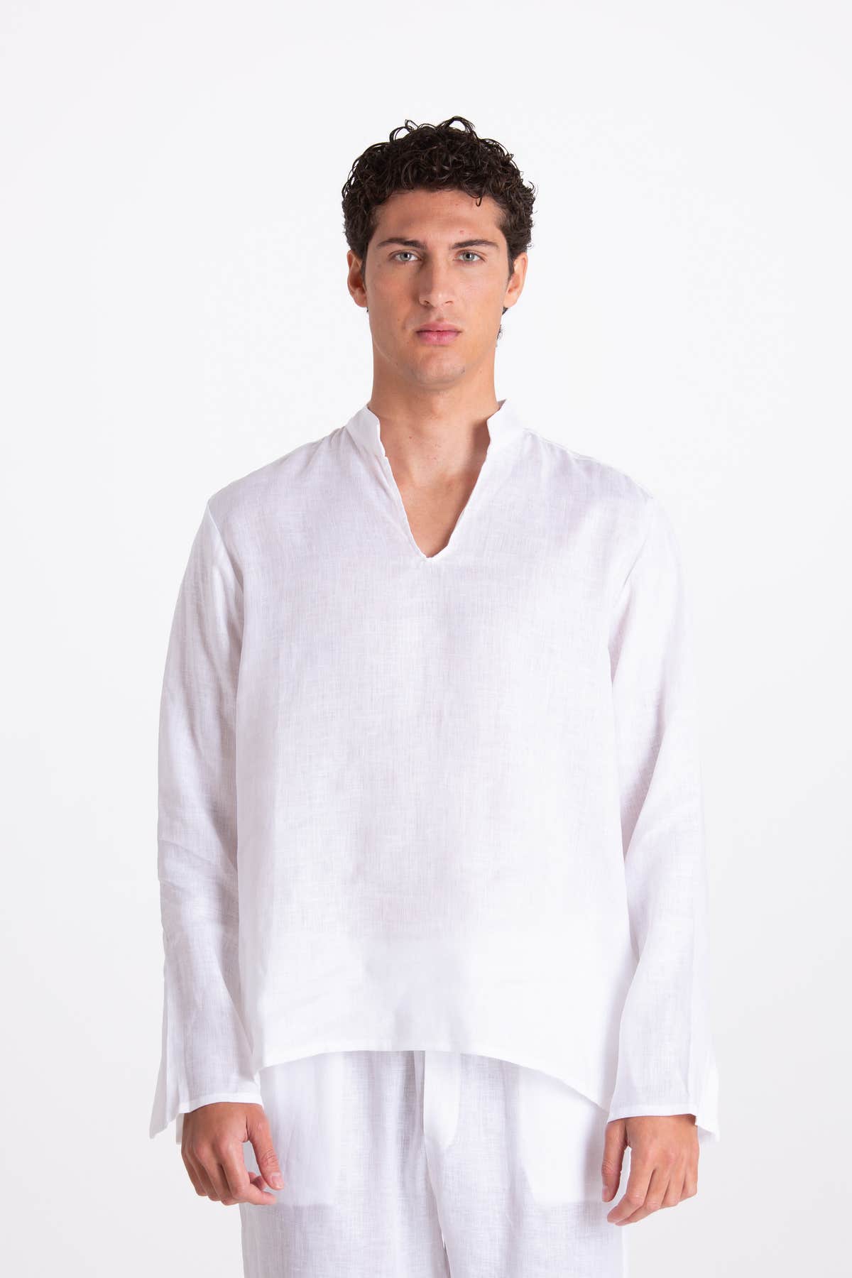 Camicia Uomo Lino Coreana Bianco