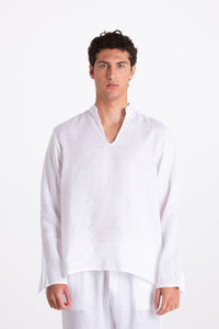 Camicia Uomo Lino Coreana Bianco