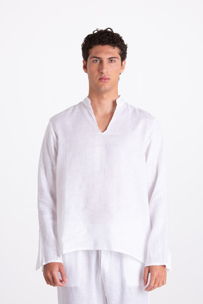 WHITE KOREAN LINEN SHIRT