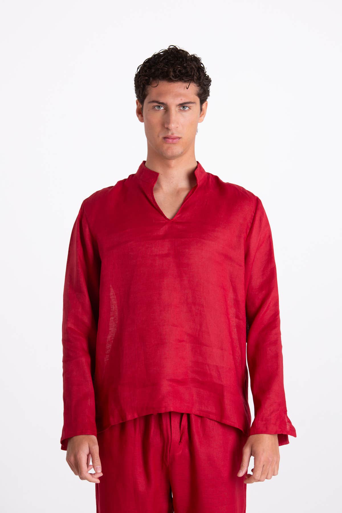 Camicia Uomo Lino Coreana Bordeaux