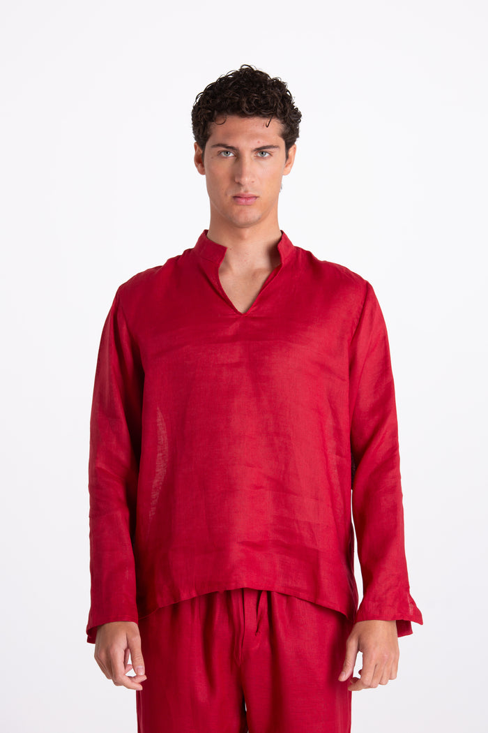 BORDEAUX KOREAN LINEN SHIRT