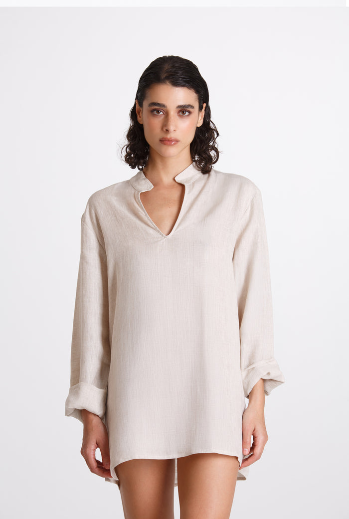 Camicia Donna Lino Coreana Beige