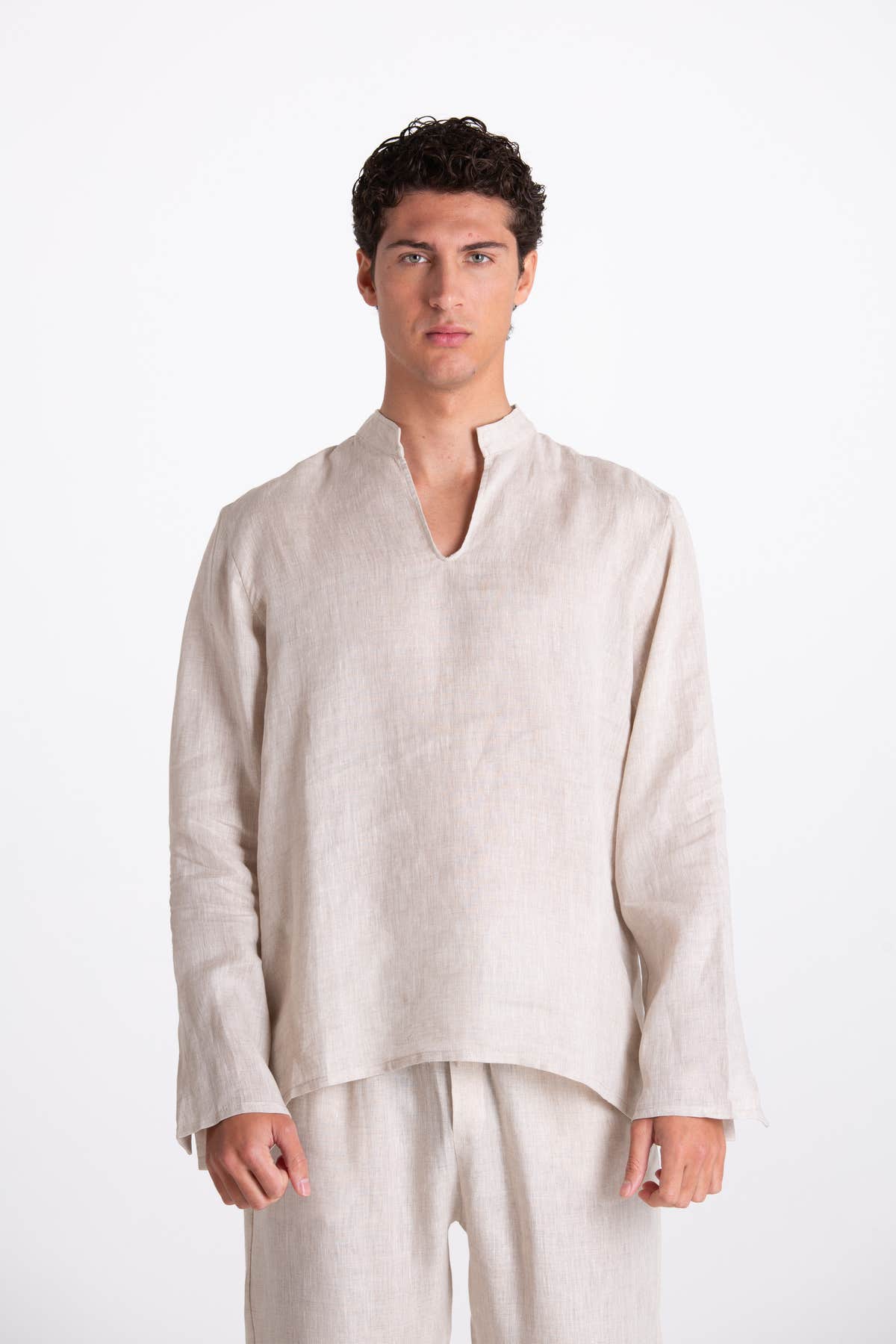 Camicia Uomo Lino Coreana Beige