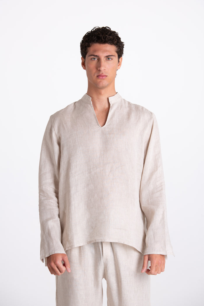BEIGE KOREAN LINEN SHIRT