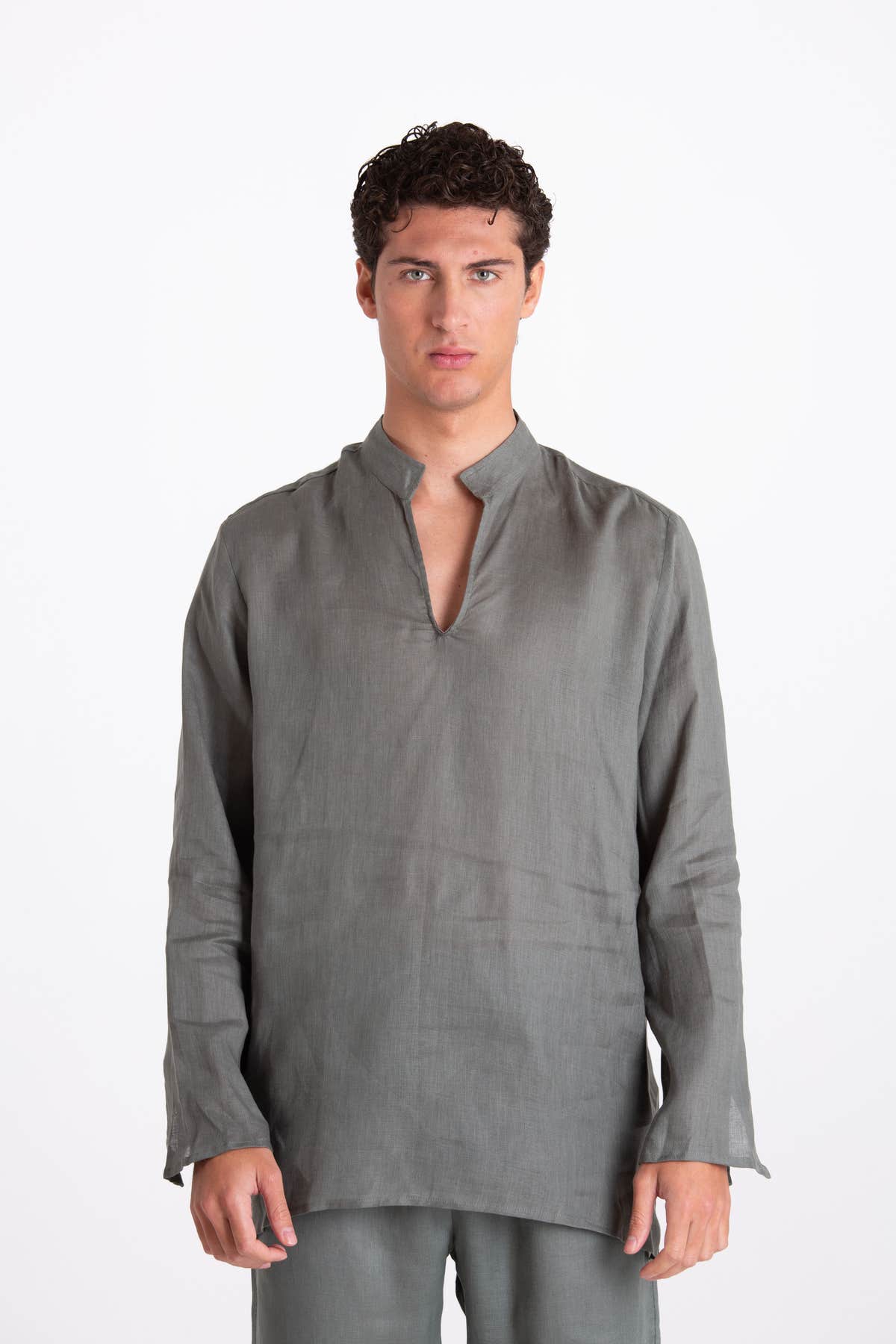 Camicia Uomo Lino Coreana Verde