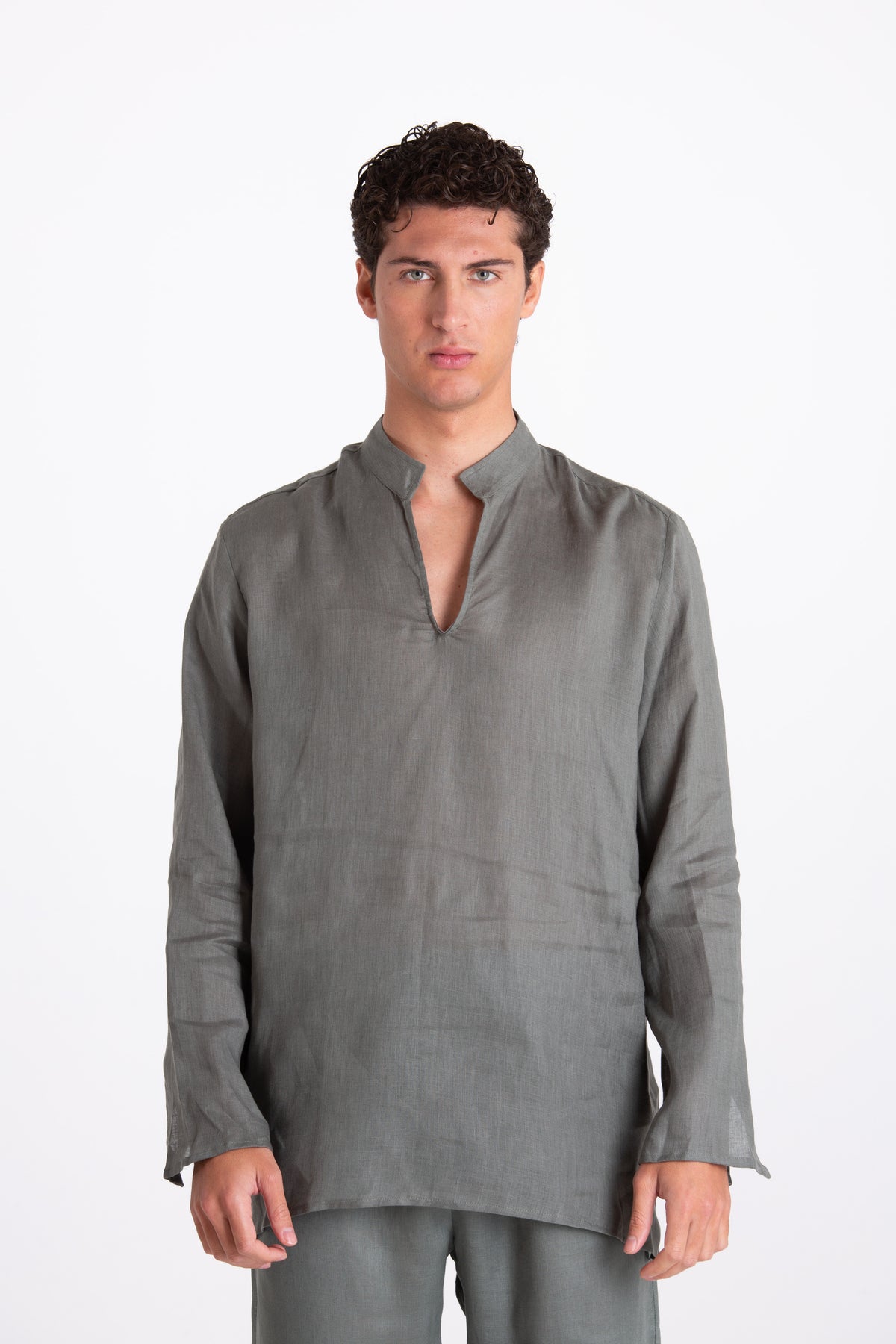 Camicia Uomo Lino Coreana Verde