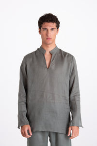 Camicia Uomo Lino Coreana Verde