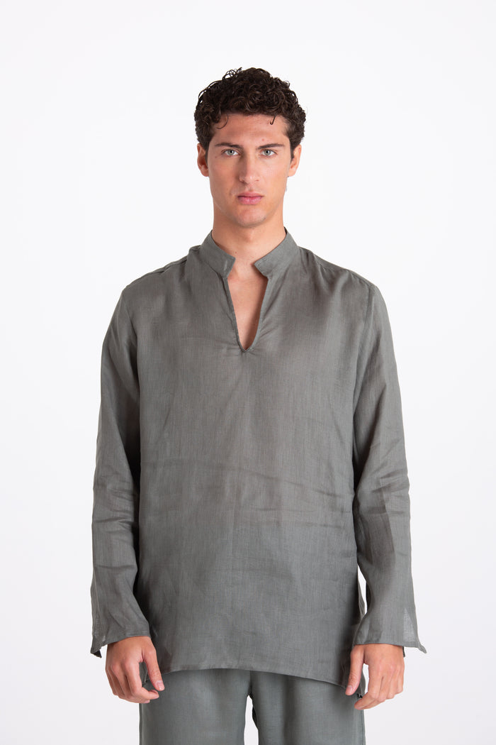 Men's Green Korean Linen Shirt